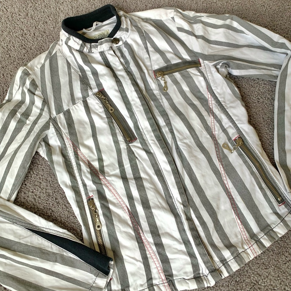 Marithé + François Girbaud Striped Corset Style  Motorcycle Biker Jacket RARE